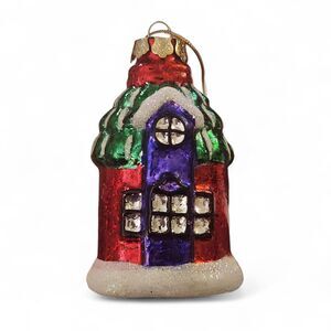 Vintage Glass House Ornament Church Cottage Red Green Purple